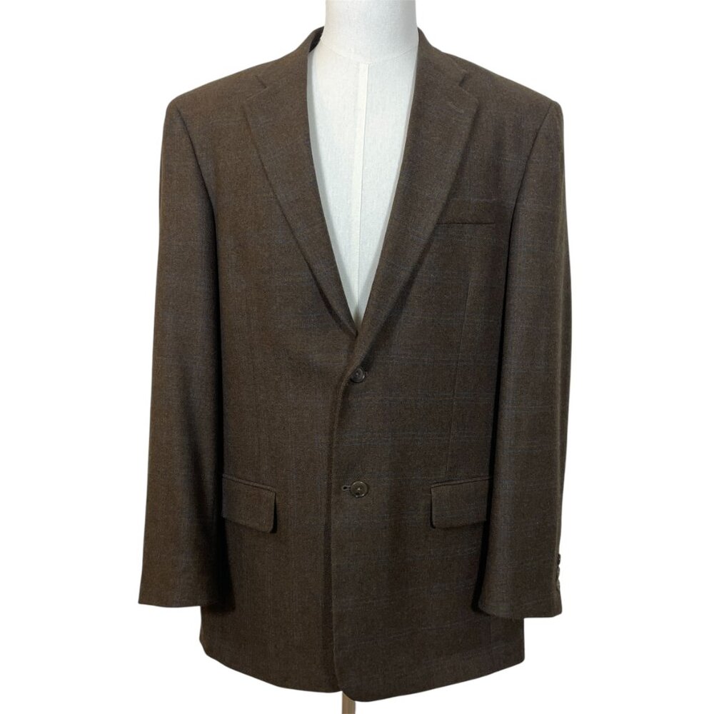 Lyle & Scott Blazer Sport Coat Cashmere Silk Wool Blend Brown Windowpane 42 Long